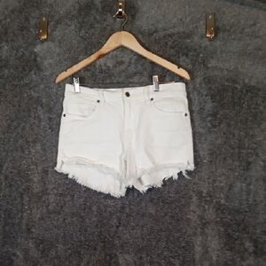 Pistola White Jean Shorts Distressed High-Waisted Cut Off Raw Hem Size 29